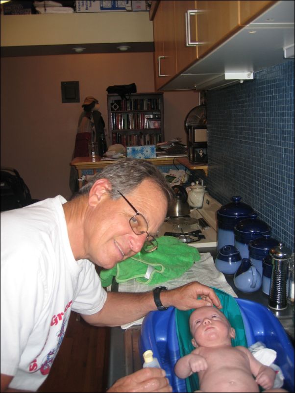 Pops bathing Owen